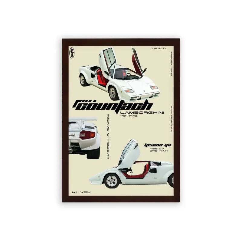 Lamborghini Countach 'Legacy' Framed Poster Brown Premium Wood