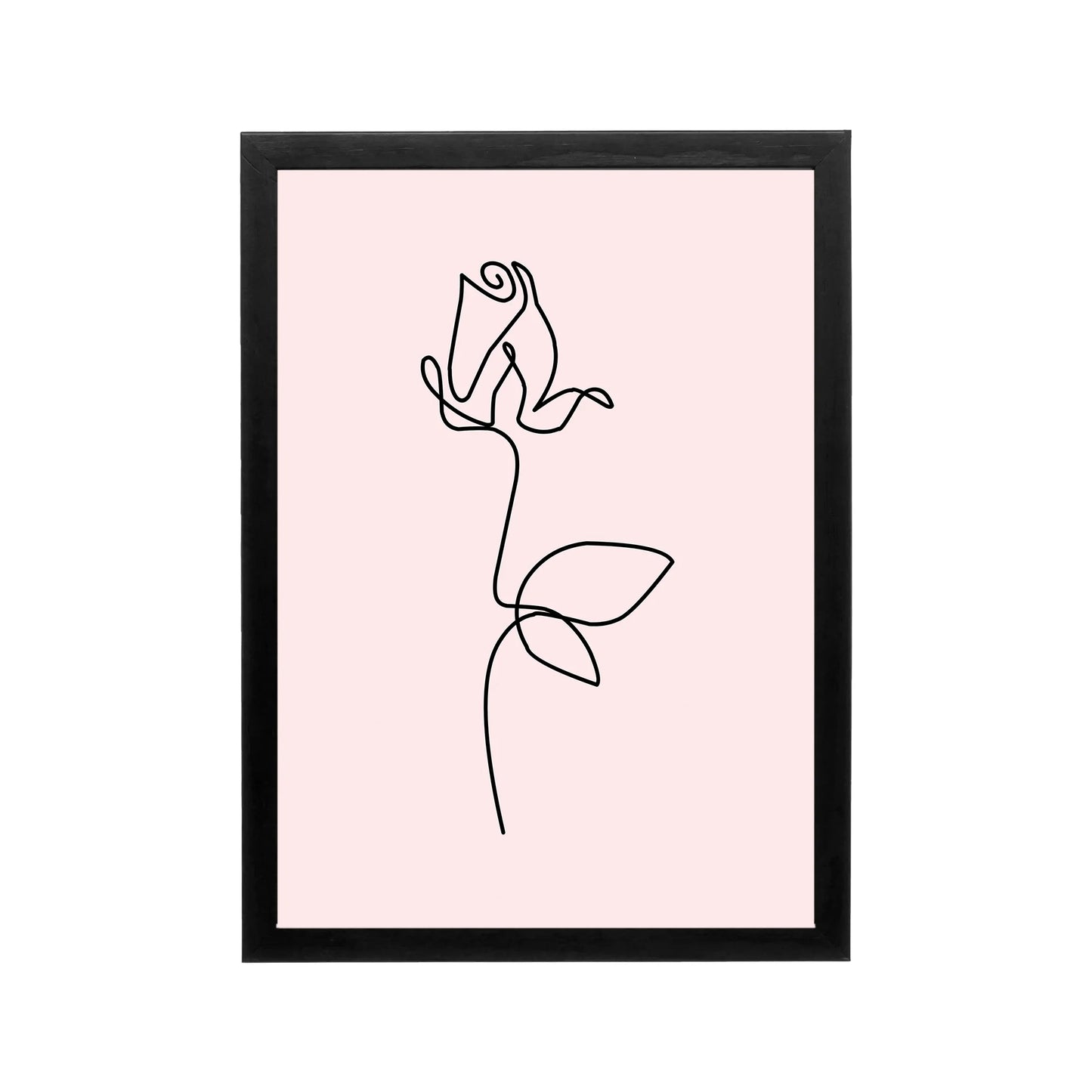 Minimal black line floral art on blush pink background, preppy Y2K style for bedroom dorm or vanity