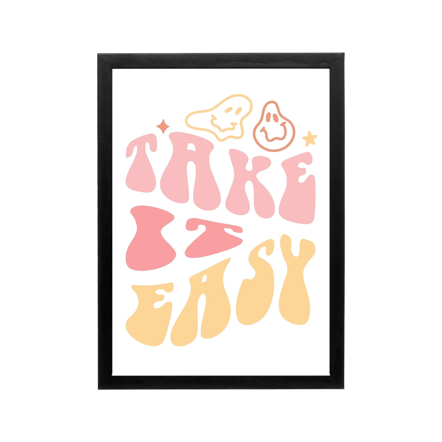 Pastel Take It Easy typography poster in pink and yellow, preppy Y2k style for bedroom or dorm