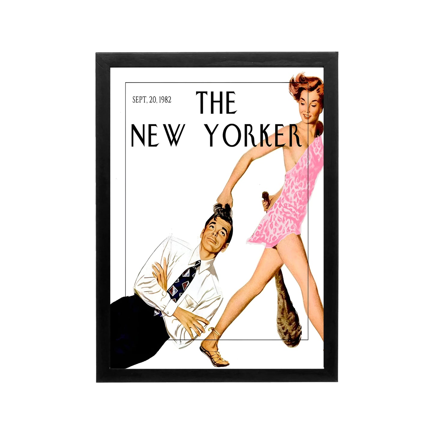 Framed The New Yorker collage poster in black white and pink, retro typography, preppy Y2K style for bedroom or dorm