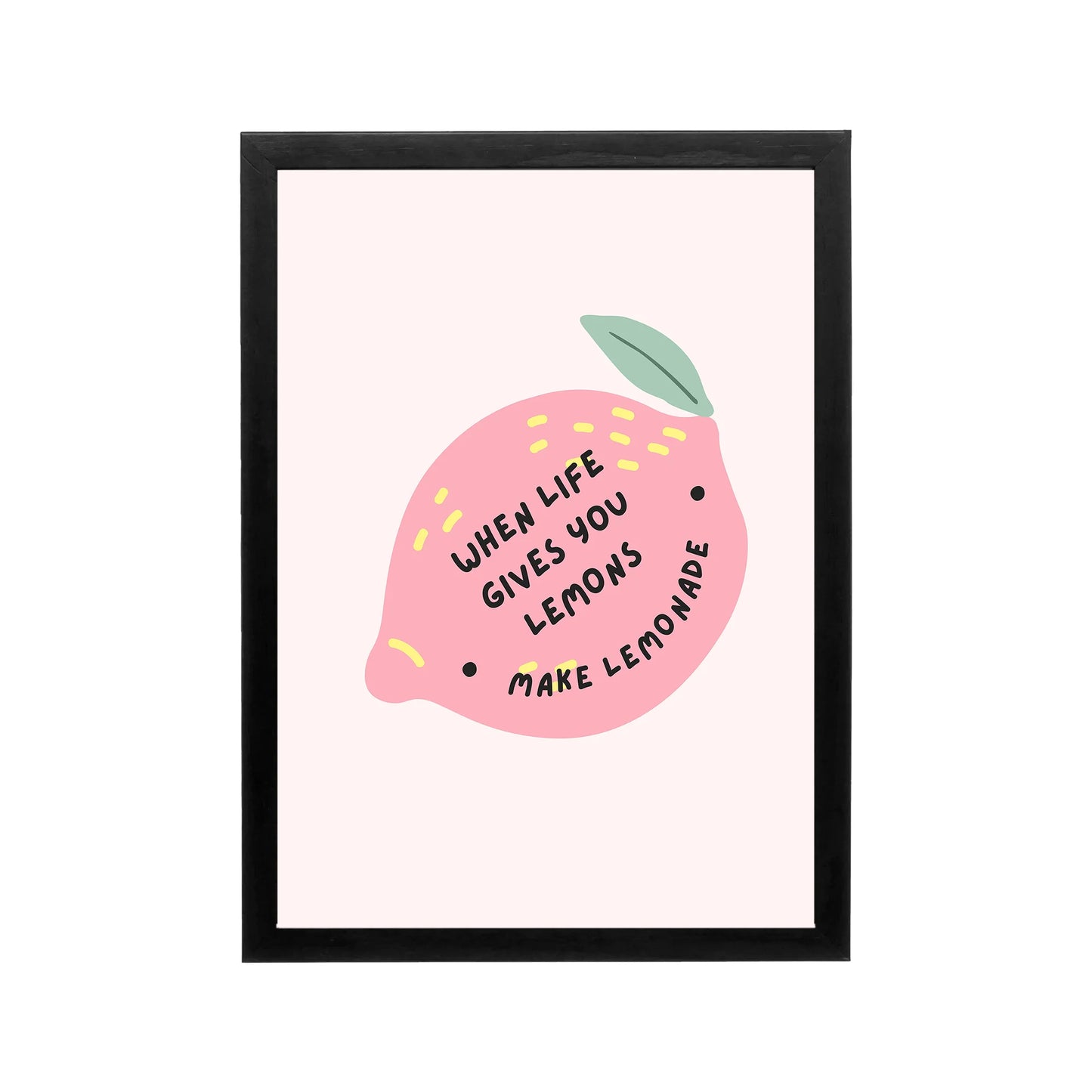 Pink lemon poster with When Life Gives You Lemons Make Lemonade, preppy Y2K typography for bedroom, dorm, or vanity