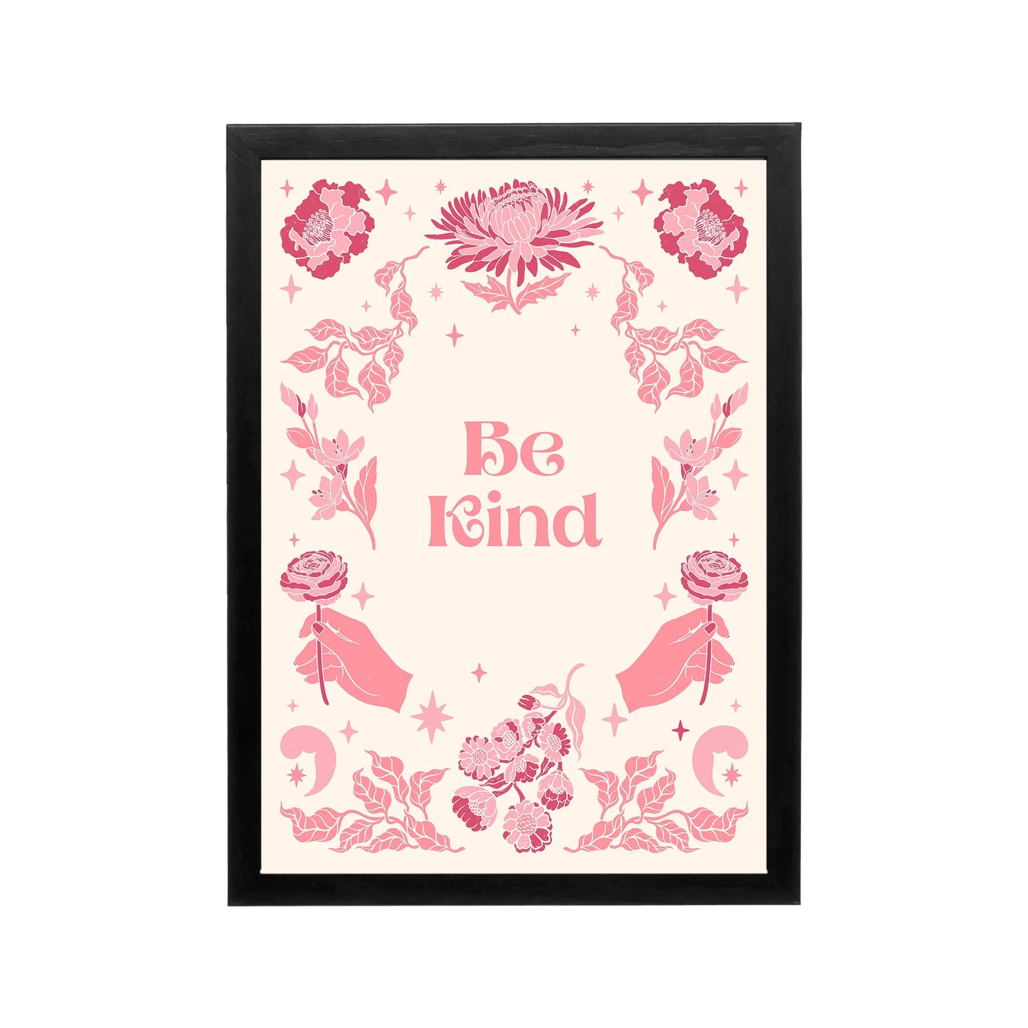 Pink Be Kind floral affirmation poster with blush typography and preppy Y2K style for bedroom or dorm decor