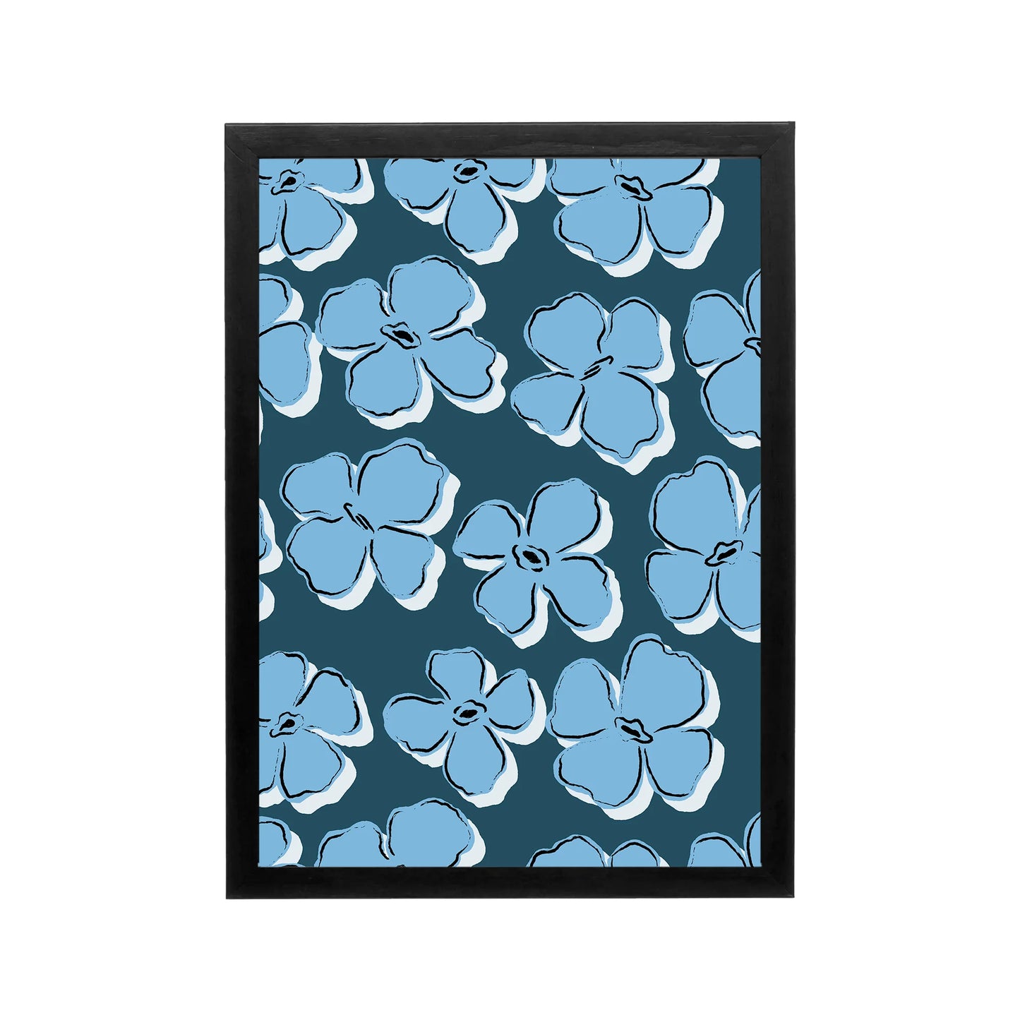 Blue floral pattern wall art in preppy Y2K style for bedroom, dorm, vanity, or workspace