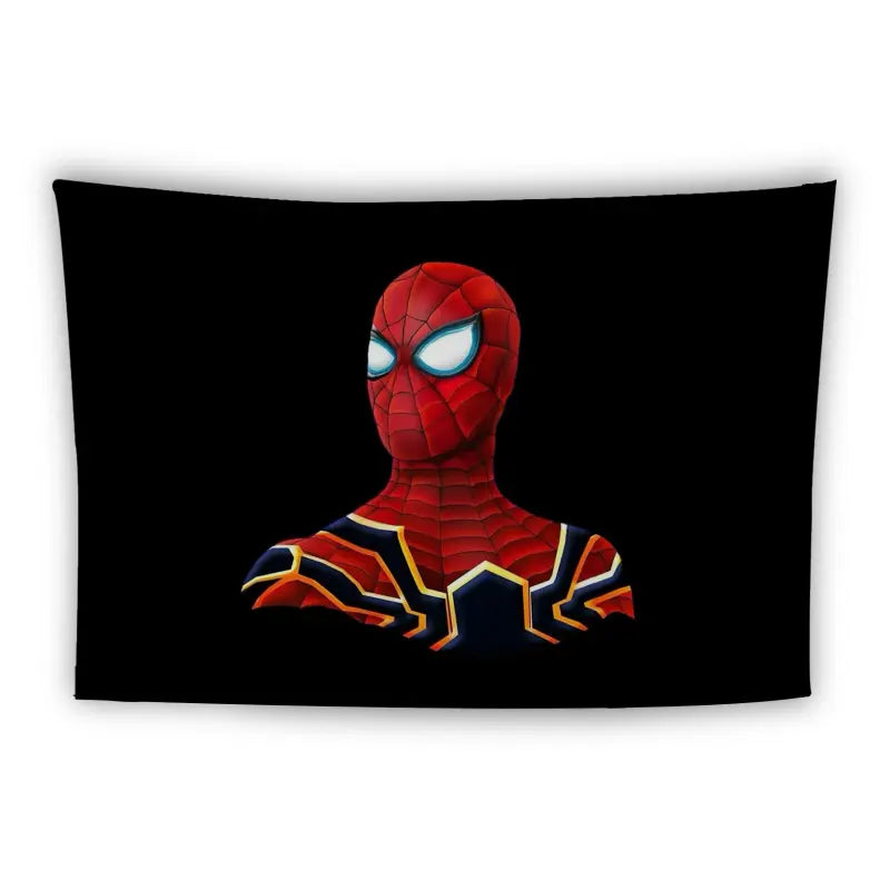 Image of Spider-Man in his suit. His suit is predominantly red with black lines, and features gold and blue accents. The background is solid black.