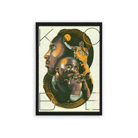 Basketball 'Tribute to a Legend' Framed Poster Black Hard Fiber A framed artistic tribute poster featuring a series of stylized portraits layered together, celebrating a legendary basketball player's impact on the sport, characterized by bold colors and evocative imagery.