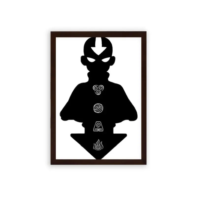 Avatar The Last Airbender 'Elemental' Framed Poster Brown Premium Wood Minimalist avatar silhouette featuring the four elements: air, water, earth, and fire in a series of frames.