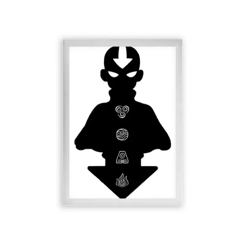 Avatar The Last Airbender 'Elemental' Framed Poster White Premium Wood Minimalist avatar silhouette featuring the four elements: air, water, earth, and fire in a series of frames.