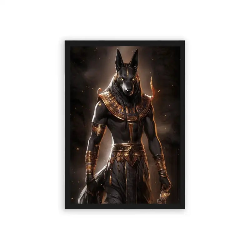 Ancient Egyptian 'Anubis, God of Death' Framed Poster Black Hard Fiber The known object in the description is Anubis, the ancient Egyptian god of death and afterlife.