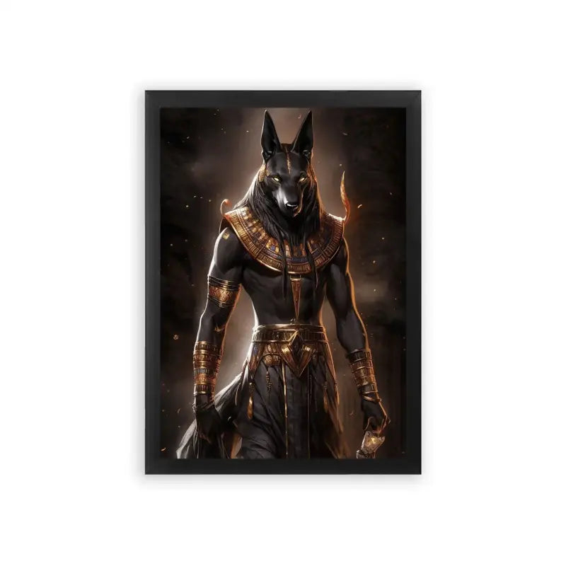 Ancient Egyptian 'Anubis, God of Death' Framed Poster Black Premium Wood The known object in the description is Anubis, the ancient Egyptian god of death and afterlife.