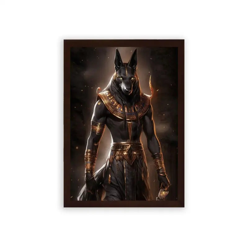 Ancient Egyptian 'Anubis, God of Death' Framed Poster Brown Premium Wood The known object in the description is Anubis, the ancient Egyptian god of death and afterlife.