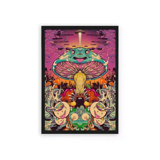 Acid Art 'Fantasy Fungus Festival' Framed Poster Black Hard Fiber