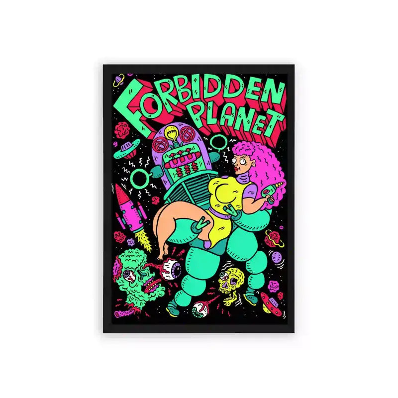 Acid Art 'Forbidden Planet' Framed Poster Black Hard Fiber