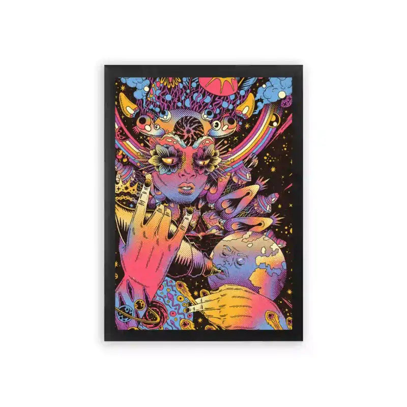 Acid Art 'Celestial Fantasy' Framed Poster Black Premium Wood