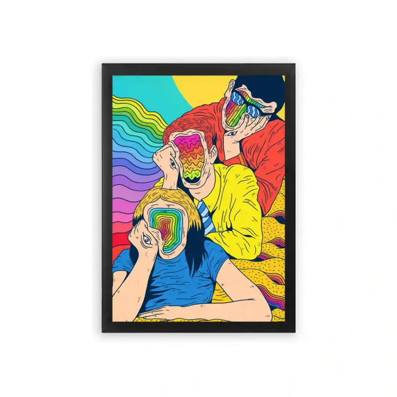 Acid Art 'Chromatic Souls' Framed Poster Black Premium Wood