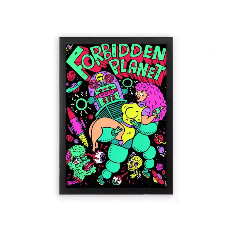 Acid Art 'Forbidden Planet' Framed Poster Black Premium Wood