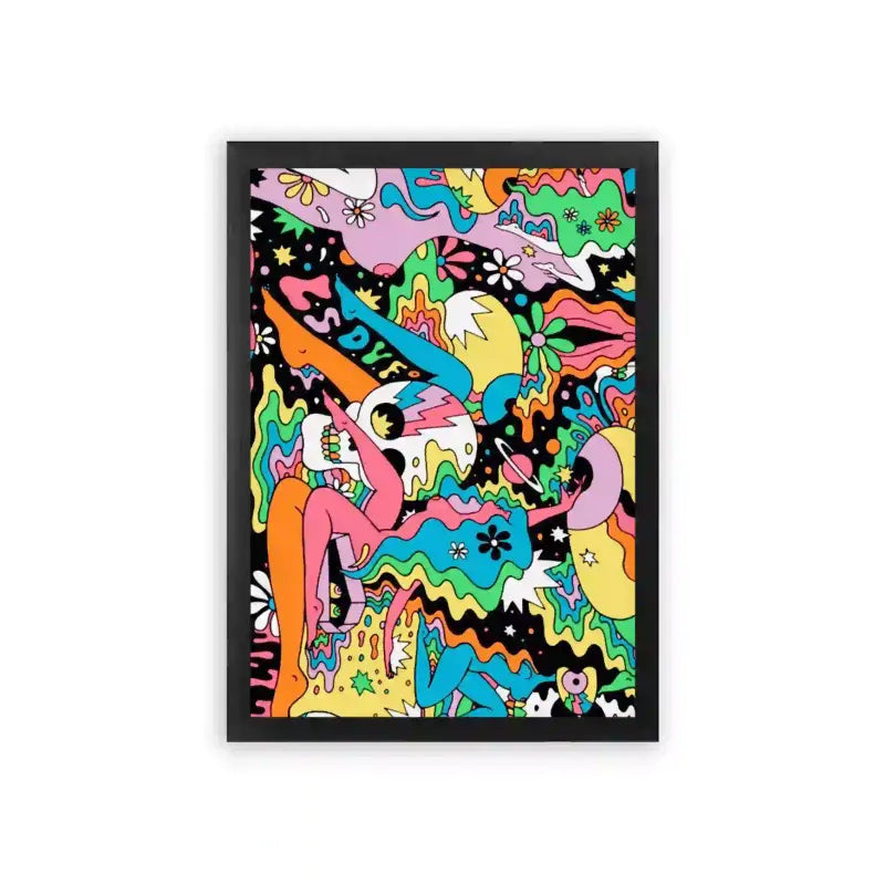 Acid Art 'Neon Nirvana' Framed Poster Black Premium Wood