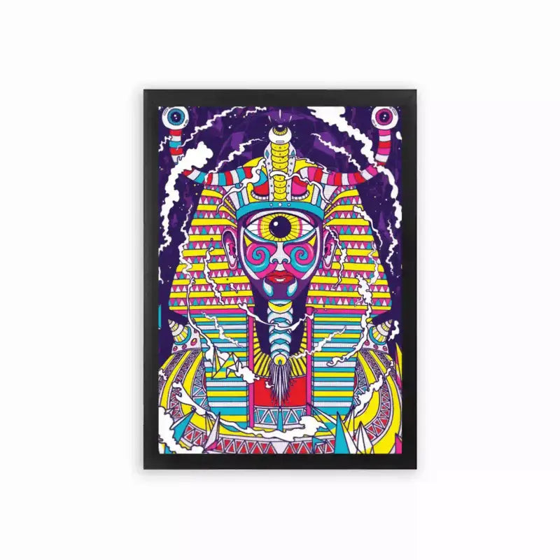 Acid Art 'Psychedelic Pharaoh' Framed Poster Black Premium Wood