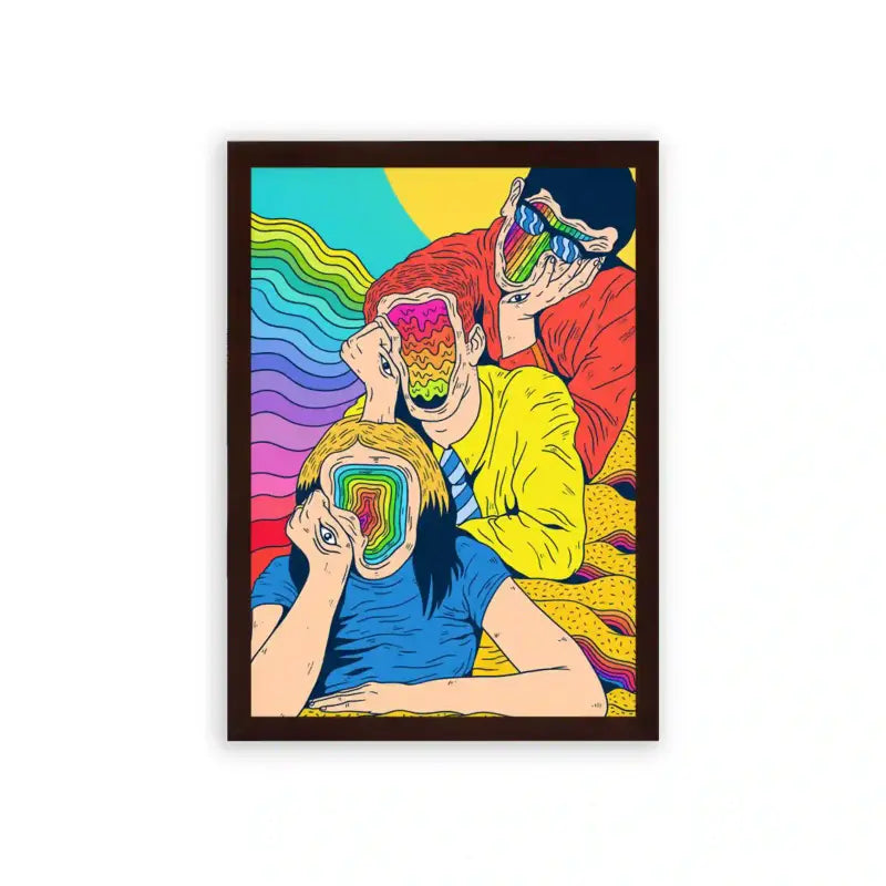 Acid Art 'Chromatic Souls' Framed Poster Brown Premium Wood