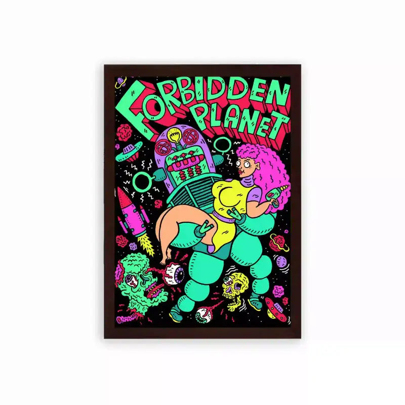 Acid Art 'Forbidden Planet' Framed Poster Brown Premium Wood