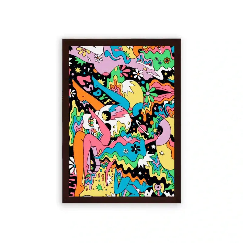 Acid Art 'Neon Nirvana' Framed Poster Brown Premium Wood