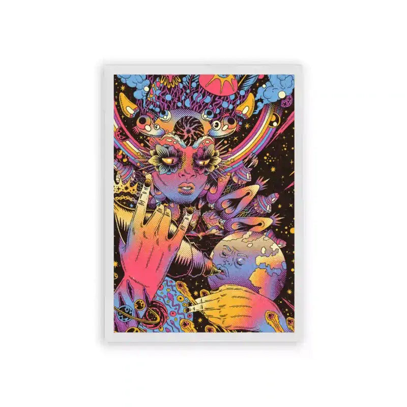 Acid Art 'Celestial Fantasy' Framed Poster White Hard Fiber