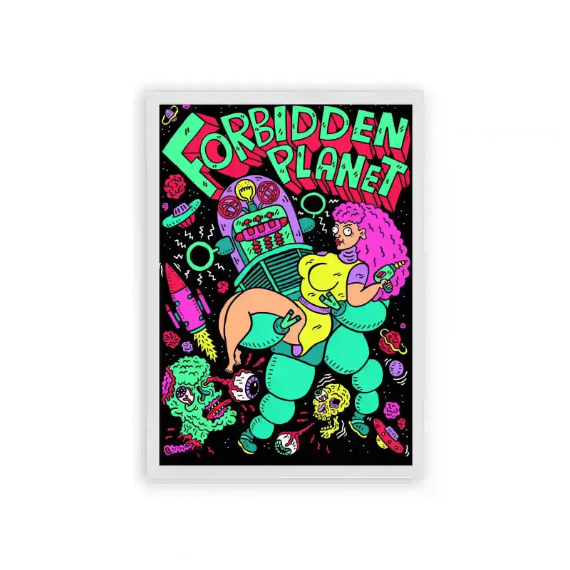 Acid Art 'Forbidden Planet' Framed Poster White Hard Fiber