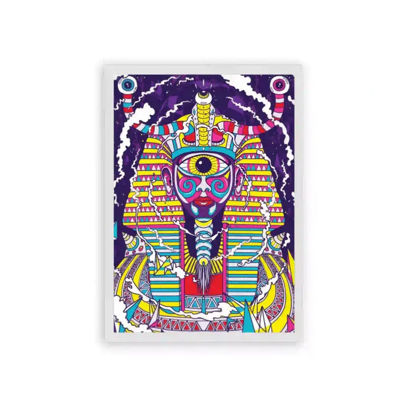 Acid Art 'Psychedelic Pharaoh' Framed Poster White Hard Fiber