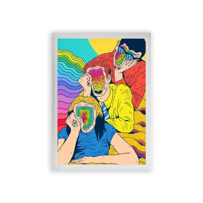 Acid Art 'Chromatic Souls' Framed Poster White Premium Wood