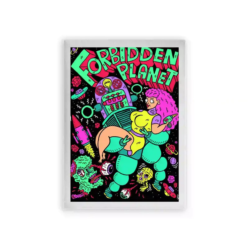 Acid Art 'Forbidden Planet' Framed Poster White Premium Wood