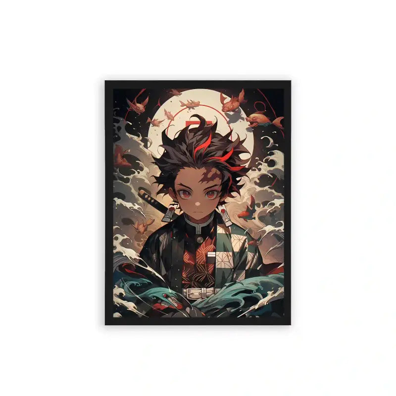 Demon Slayer 'Eyes of Determination' Framed Poster Black Hard Fiber