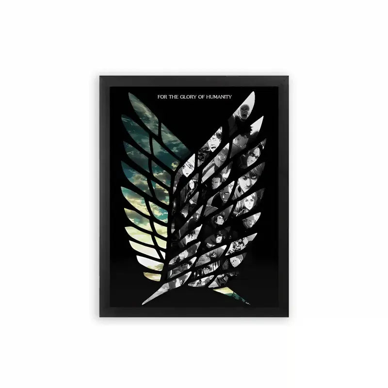 Attack On Titan 'Wings Of Freedom' Framed Poster Black Premium Wood