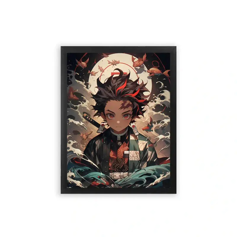 Demon Slayer 'Eyes of Determination' Framed Poster Black Premium Wood