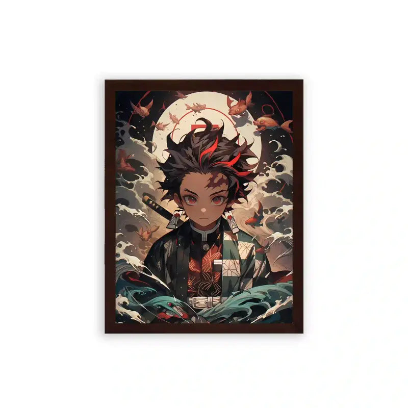 Demon Slayer 'Eyes of Determination' Framed Poster Brown Premium Wood