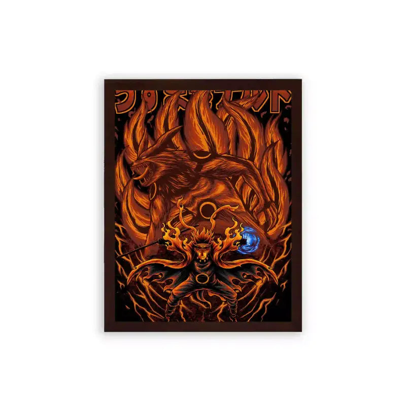 Naruto 'Blaze of the Nine-Tails' Framed Poster Brown Premium Wood