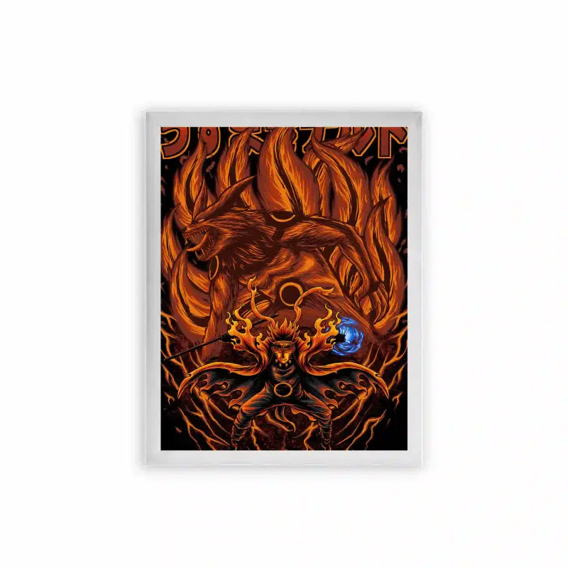 Naruto 'Blaze of the Nine-Tails' Framed Poster White Premium Wood