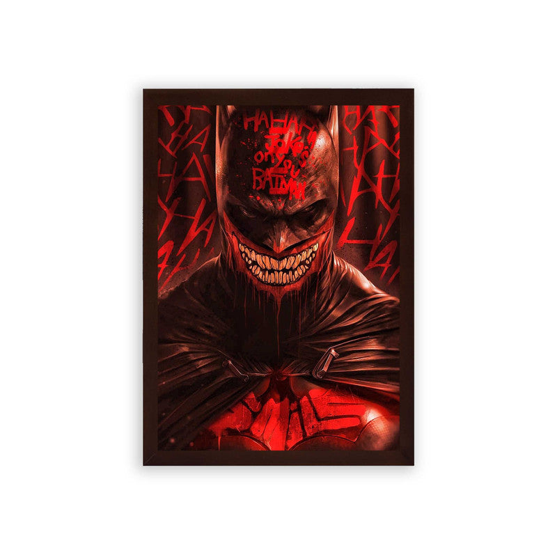 Batman 'Blood Red Guardian' Framed Poster Brown Premium Wood