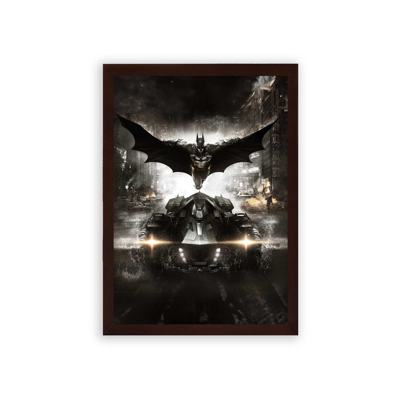 Batman 'Wings Over The City' Framed Poster Brown Premium Wood