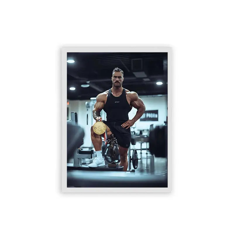 Chris Bumstead 'Iconic Winner' Framed Poster White Hard Fiber