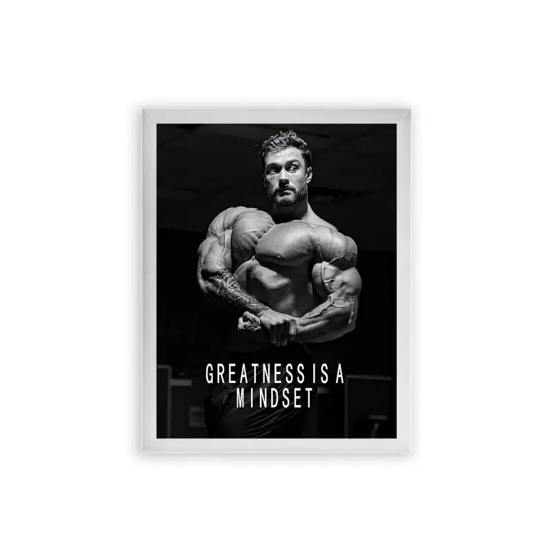 Chris Bumstead 'Greatness is a Mindset' Framed Poster White Premium Wood