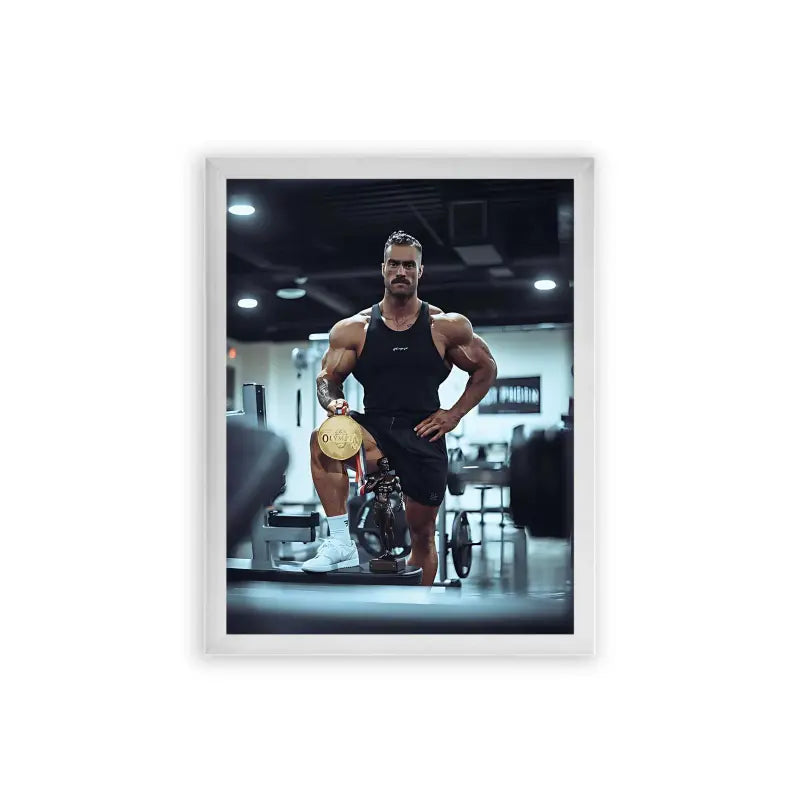 Chris Bumstead 'Iconic Winner' Framed Poster White Premium Wood