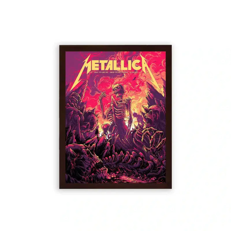 Metallica 'Skeletal Crew' Framed Poster Brown Premium Wood