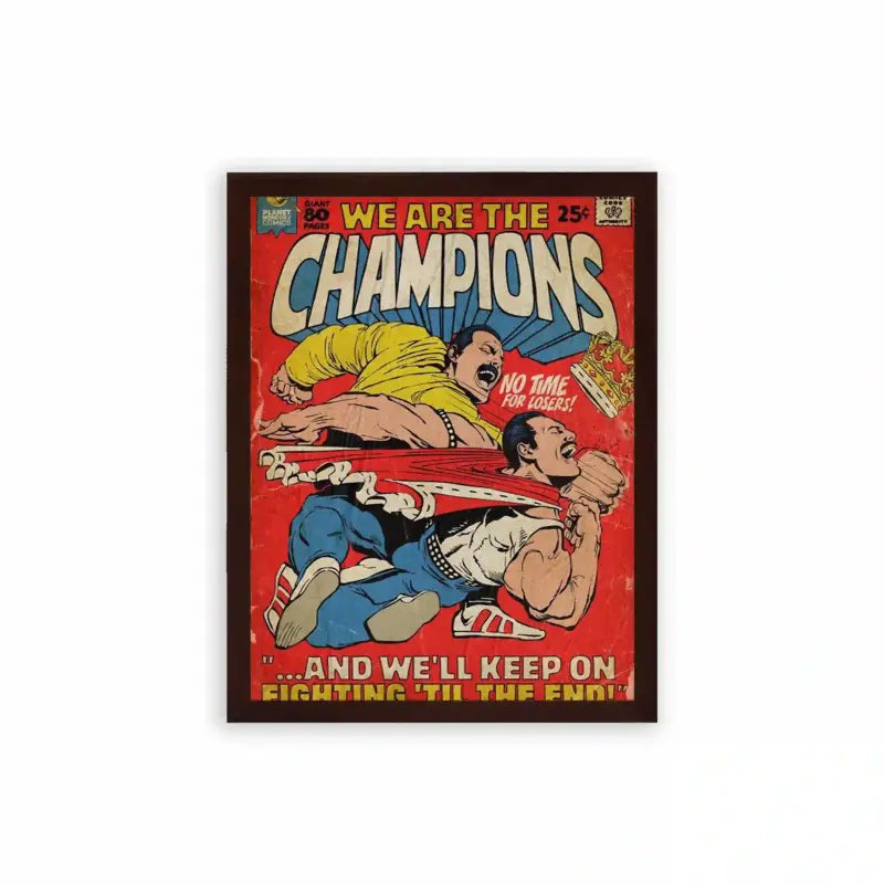 Queen 'We Are The Champion' Framed Poster Brown Premium Wood