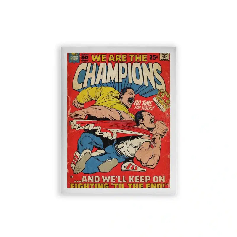 Queen 'We Are The Champion' Framed Poster White Premium Wood