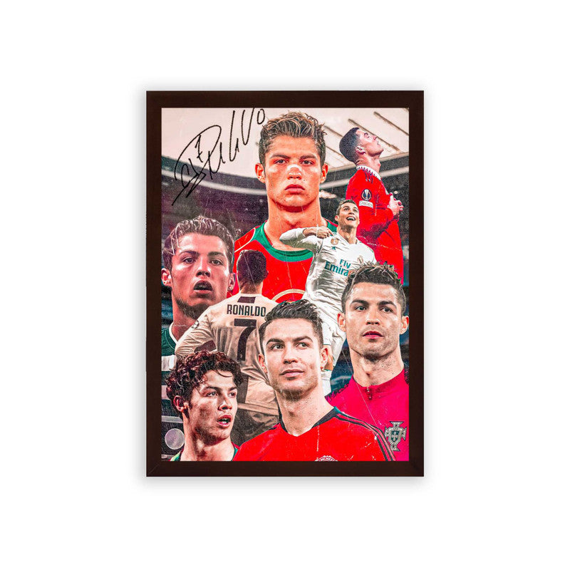 Cristiano Ronaldo 'History of Greatness' Framed Poster Brown Premium Wood