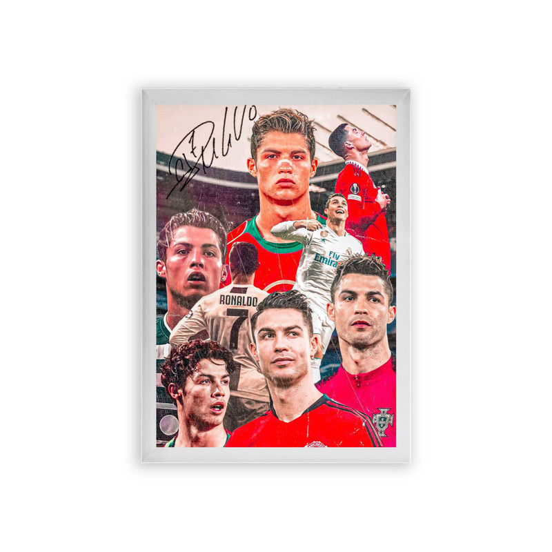 Cristiano Ronaldo 'History of Greatness' Framed Poster White Premium Wood