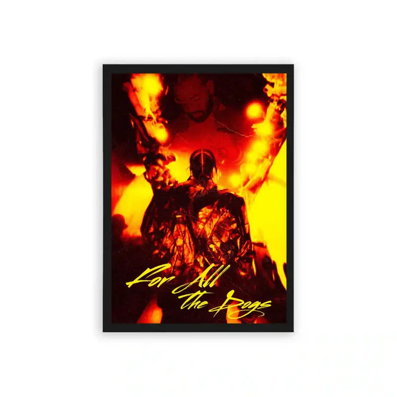 Drake 'For All the Dogs Flames' Framed Poster Black Hard Fiber