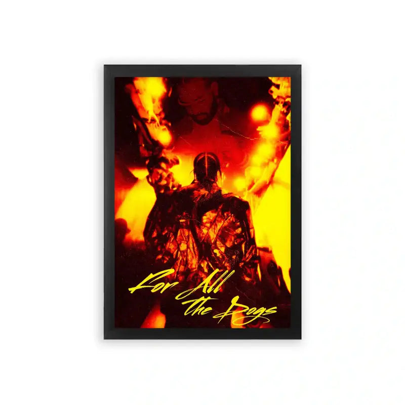 Drake 'For All the Dogs Flames' Framed Poster Black Premium Wood