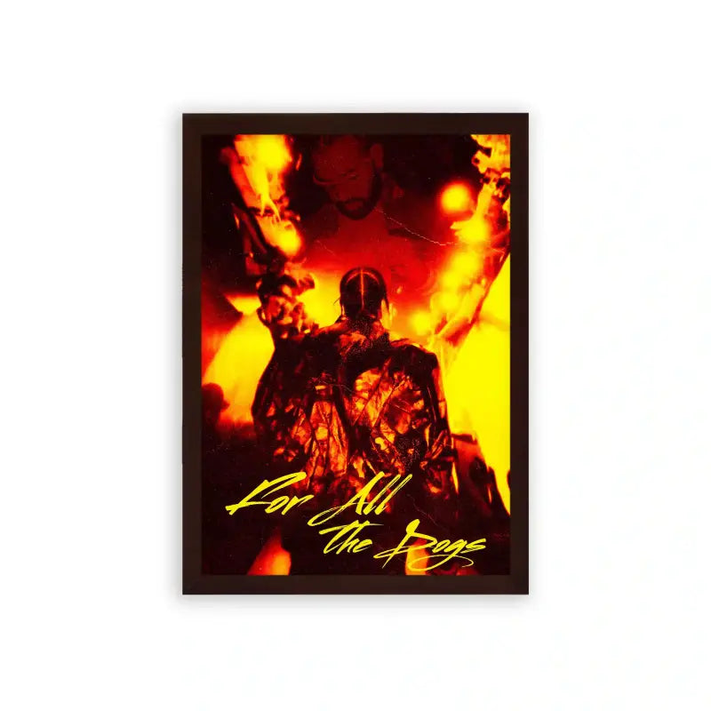 Drake 'For All the Dogs Flames' Framed Poster Brown Premium Wood