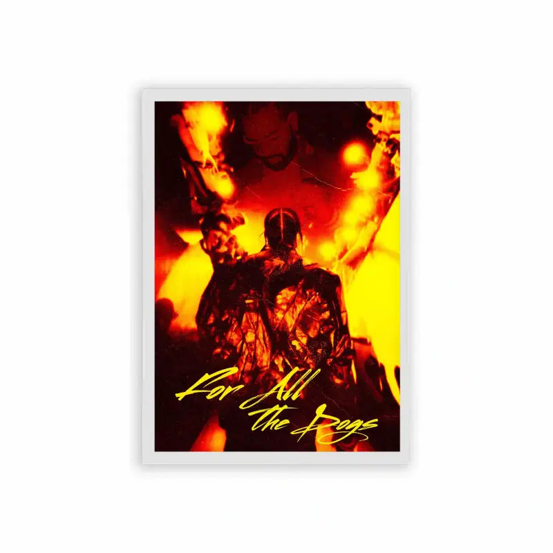 Drake 'For All the Dogs Flames' Framed Poster White Hard Fiber