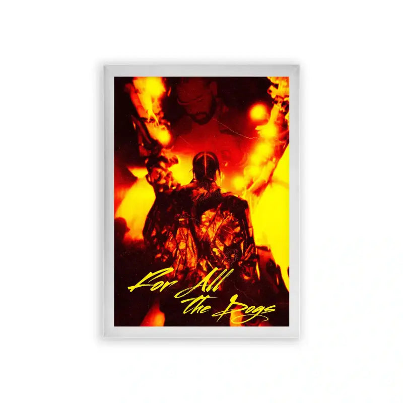 Drake 'For All the Dogs Flames' Framed Poster White Premium Wood